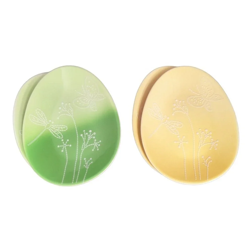 Crate & Barrel Green Egg Shape Plate spring easter Embossed 8x6” set of 4